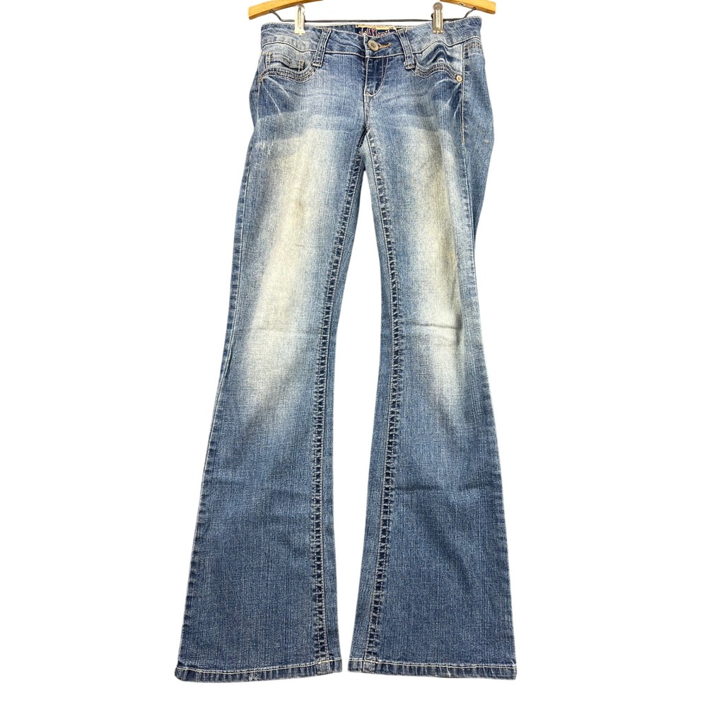 WallFlower Jeans Womens 5 Bootcut Medium Wash Low Rise Ramie Cotton Blue Good